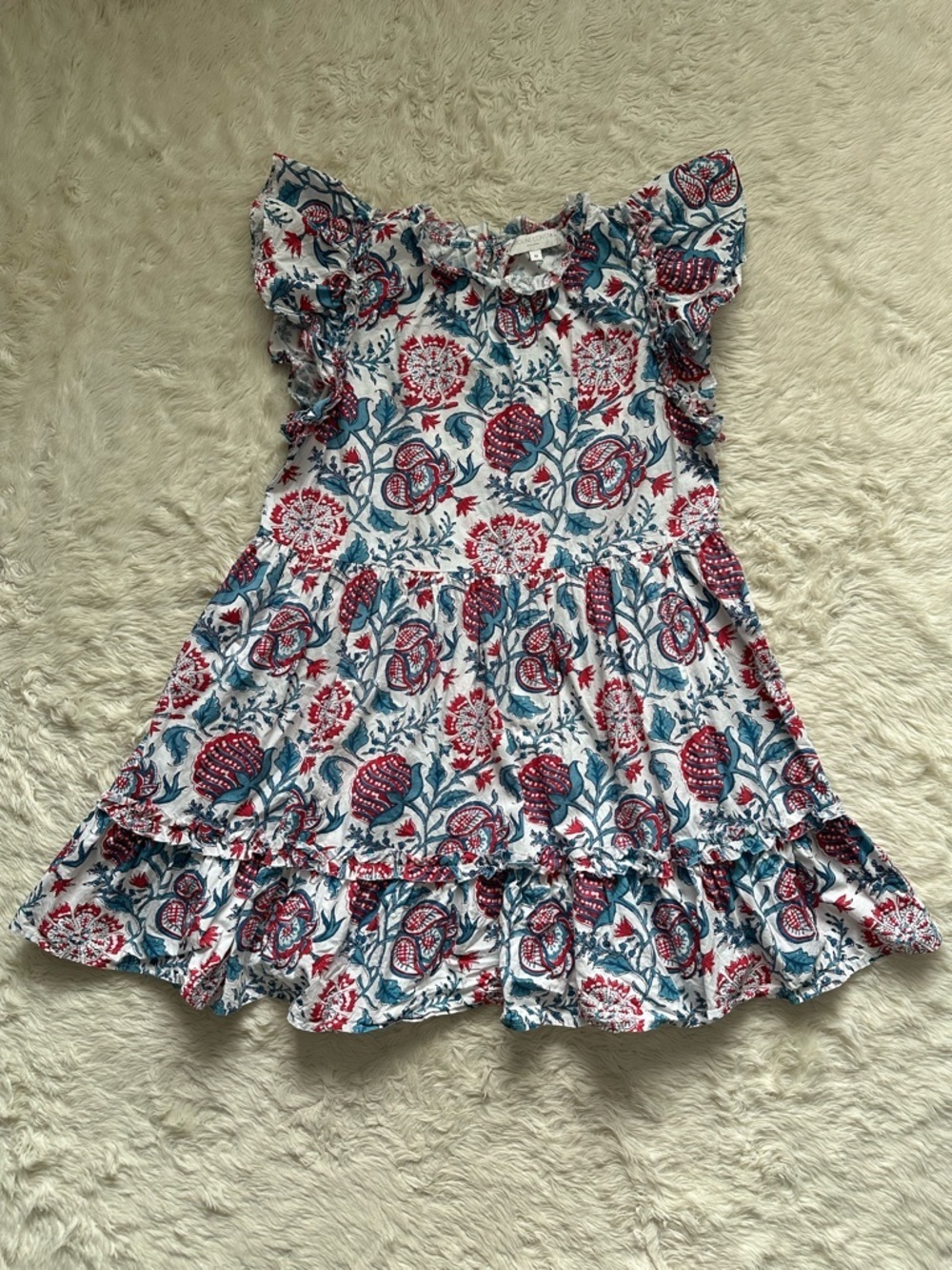 Caroline Constas Dress Mini Flutter Sleeves Ruffle Tiered Pockets Floral Sz M